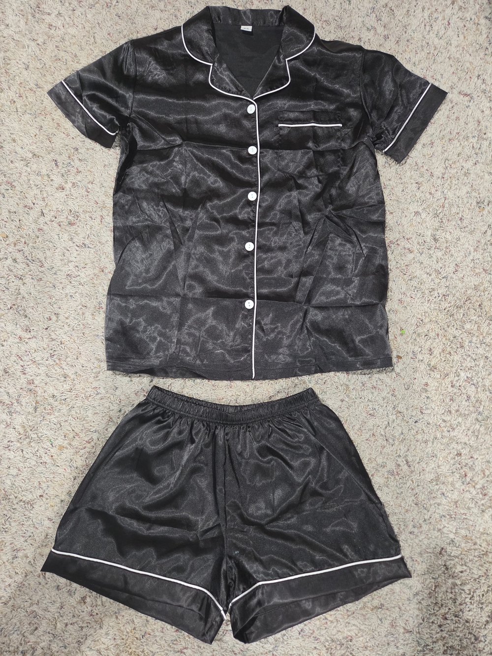 Women's Black Satin 2 Piece Sleepwear